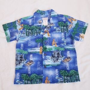 Boys Size 4 Blue Hawaiian Print Button-Up Shirt